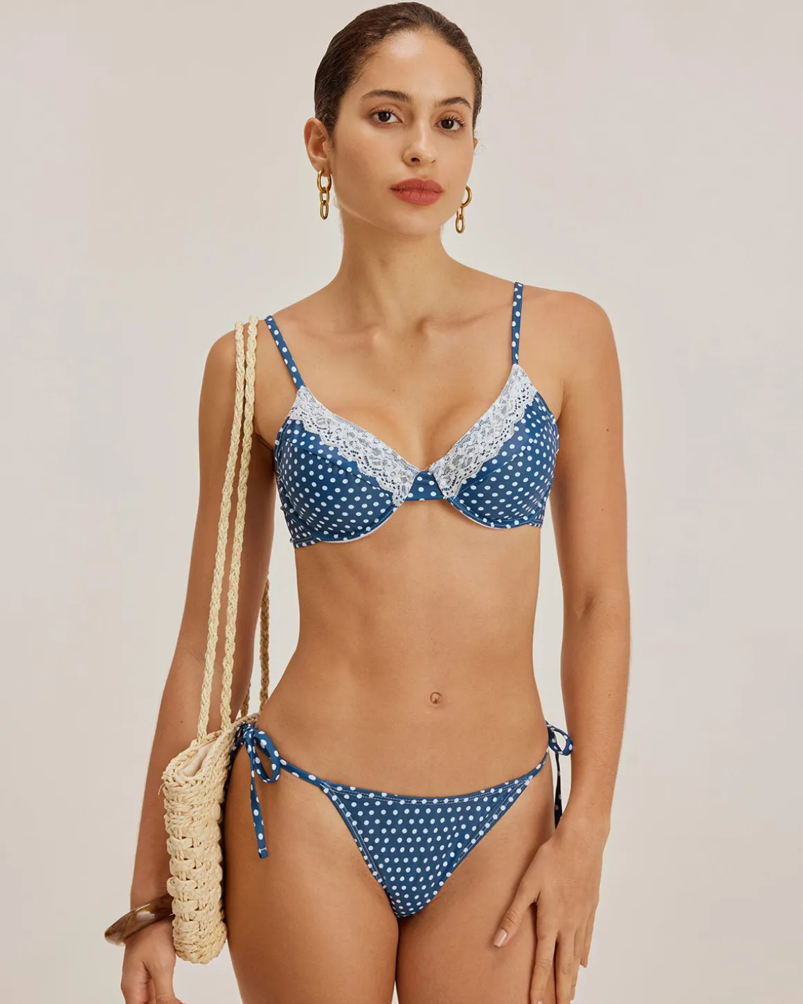 Blue Polka Dot Underwire Bikini Set