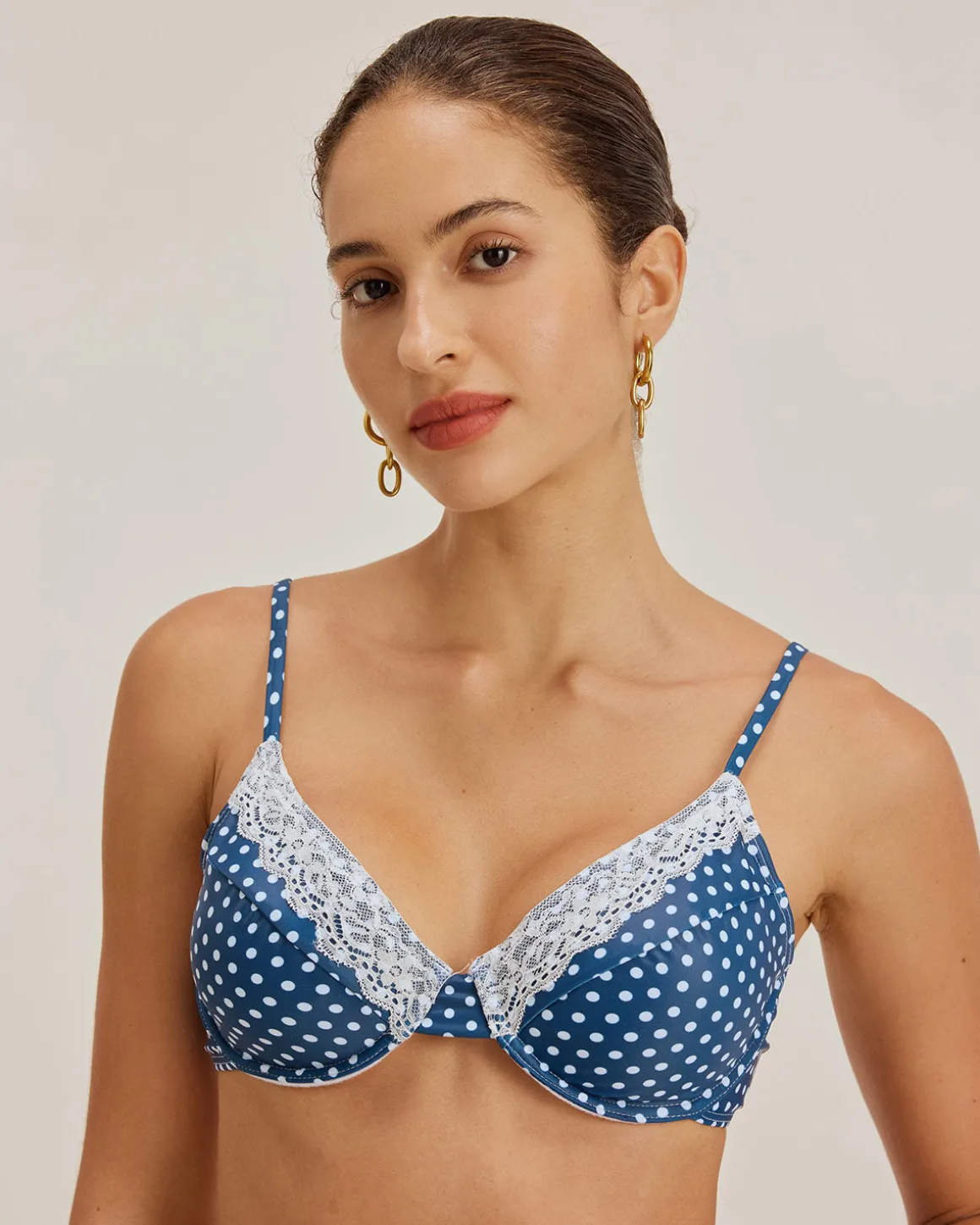 Blue Polka Dot Underwire Bikini Set