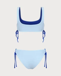 Blue Reversible Tie Bikini Set