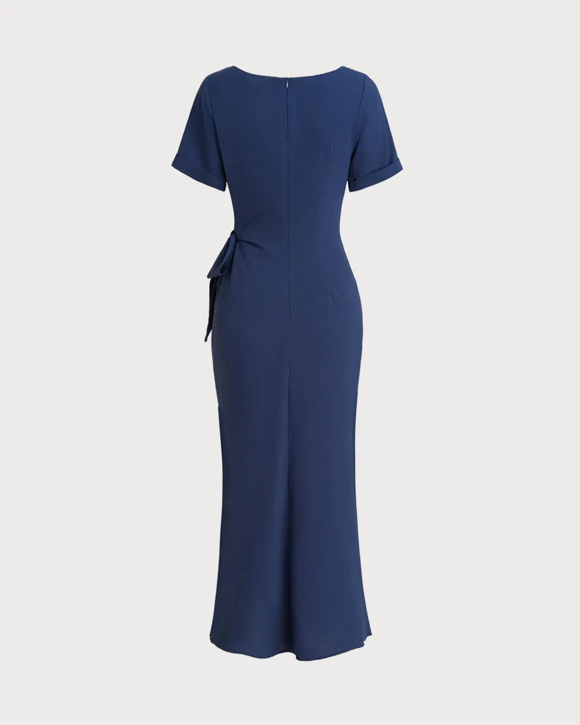 Blue Round Neck Short Sleeve Maxi Dress