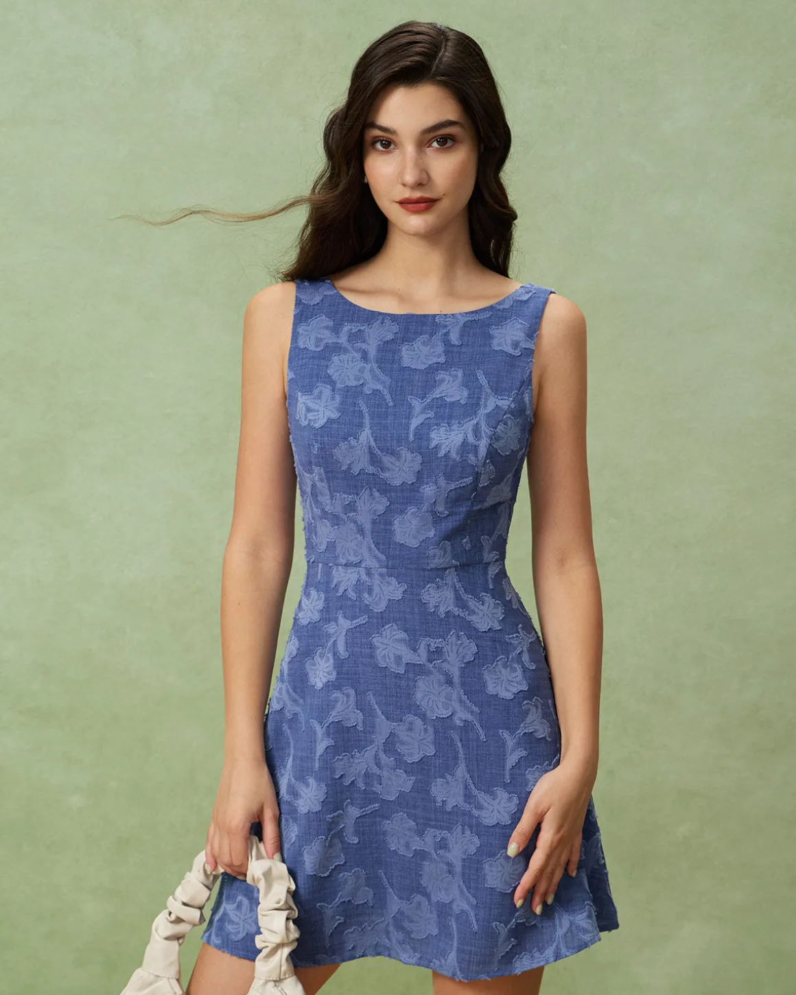Blue Round Neck Sleeveless Mini Dress