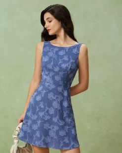 Blue Round Neck Sleeveless Mini Dress