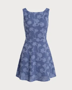 Blue Round Neck Sleeveless Mini Dress
