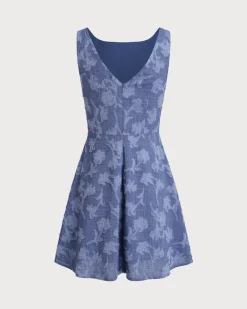 Blue Round Neck Sleeveless Mini Dress
