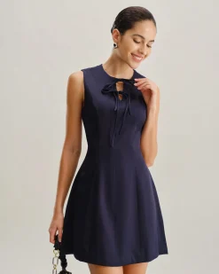 Blue Round Neck Sleeveless A-Line Mini Dress