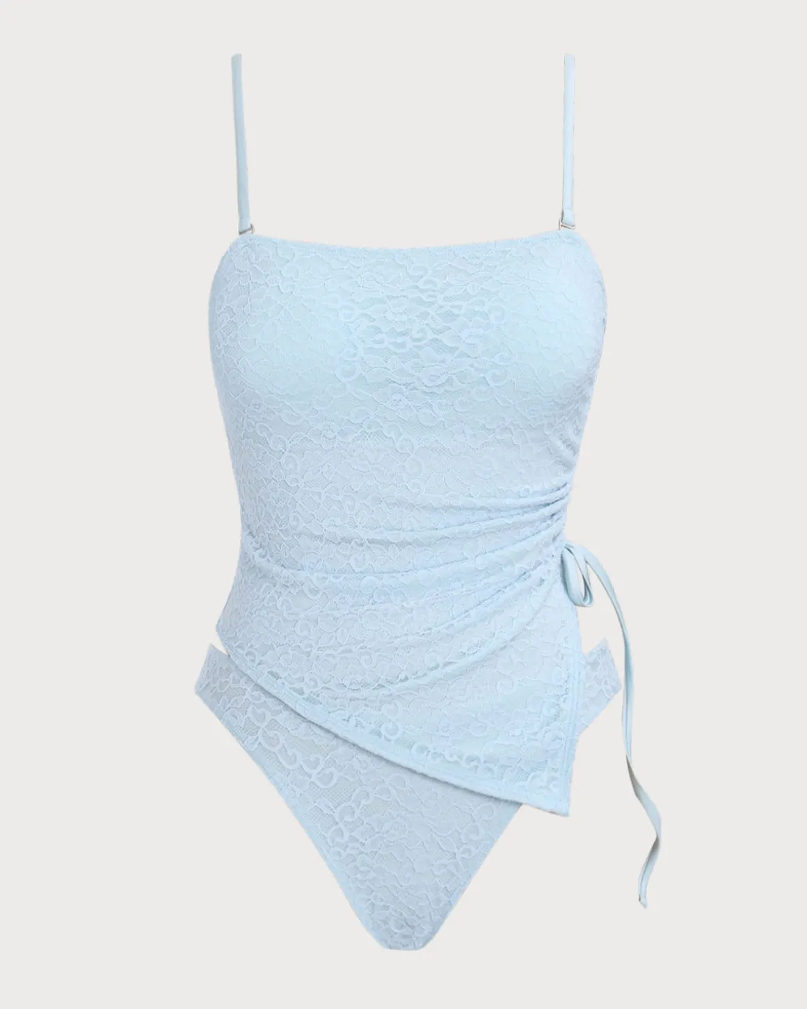 Blue Ruched Lace Tankini Swimsuit