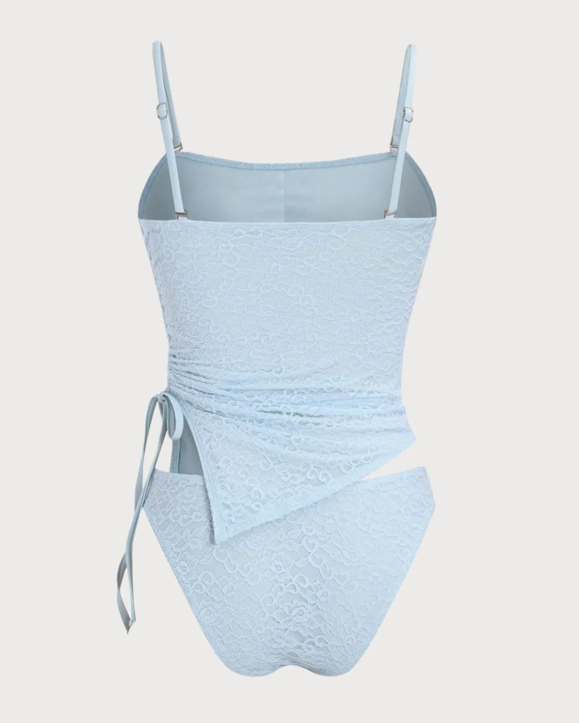 Blue Ruched Lace Tankini Swimsuit