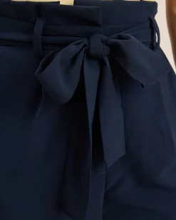 Blue Ruched Straight Pants