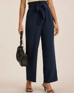 Blue Ruched Straight Pants