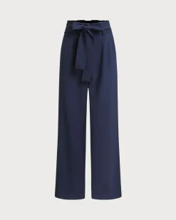 Blue Ruched Straight Pants