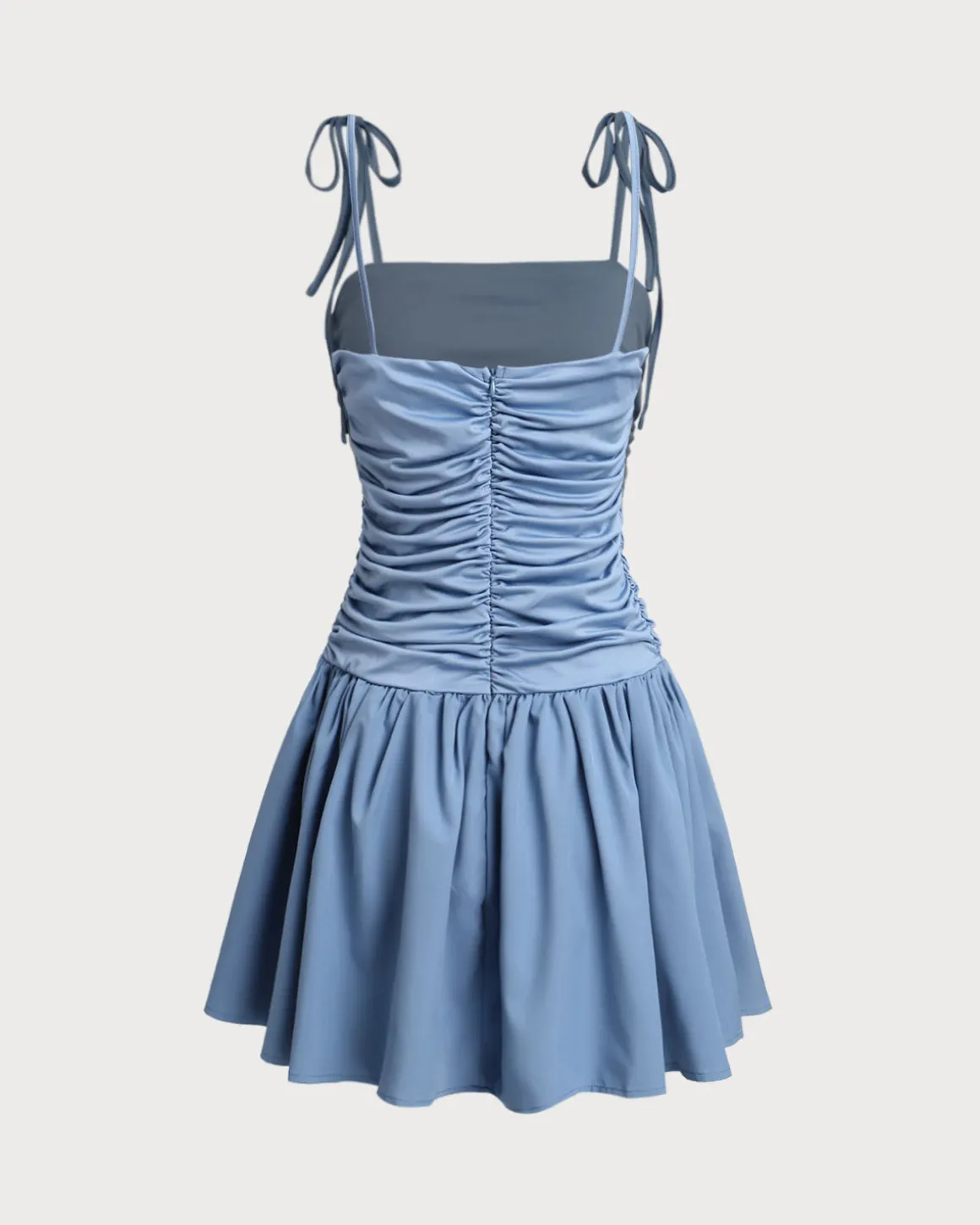 Blue Ruched Tie Strap Mini Dress