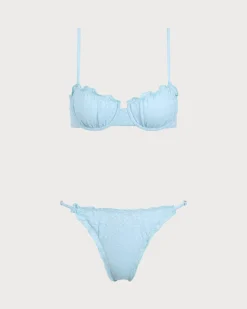 Blue Ruffle Floral Underwire Bikini Set