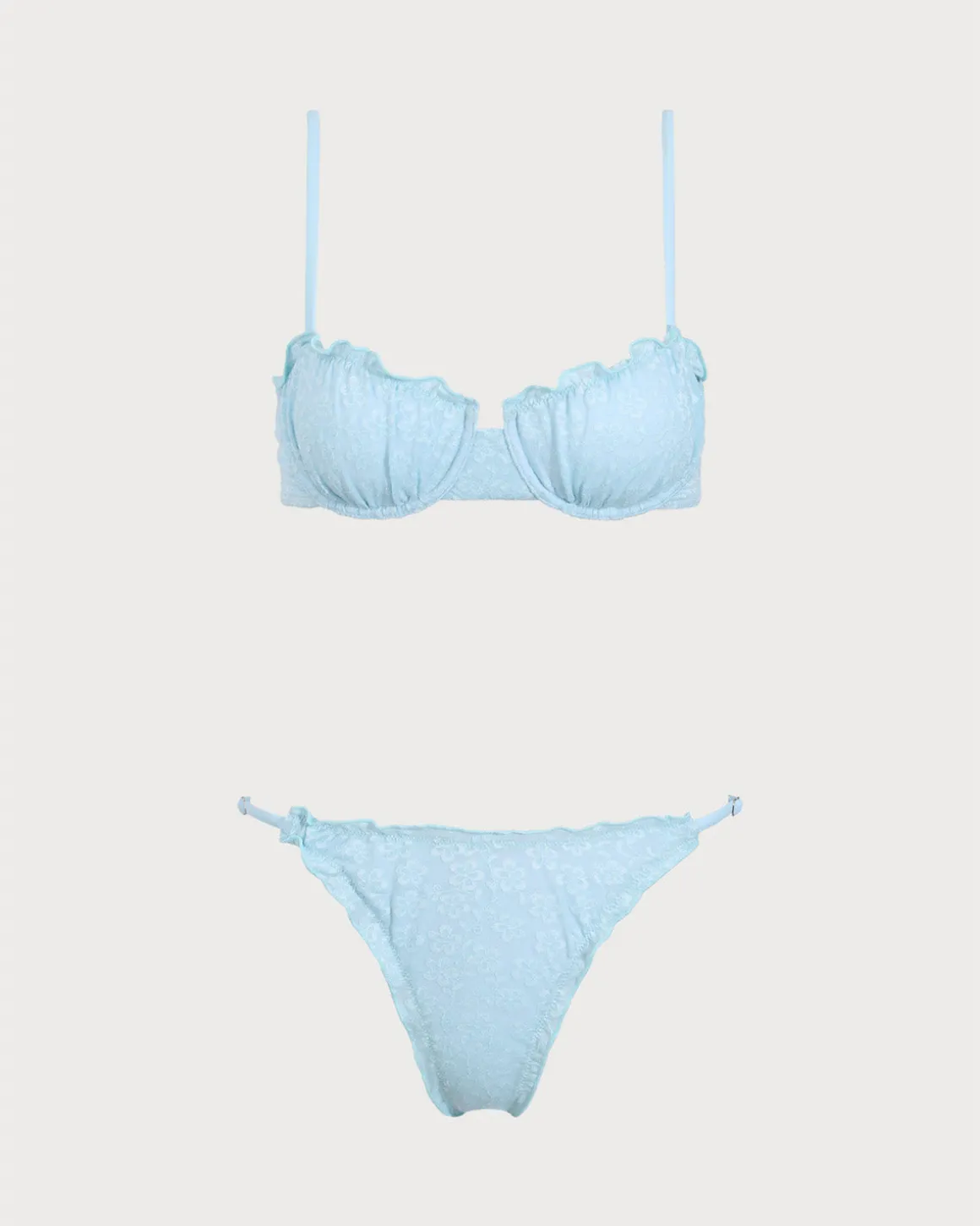 Blue Ruffle Floral Underwire Bikini Set
