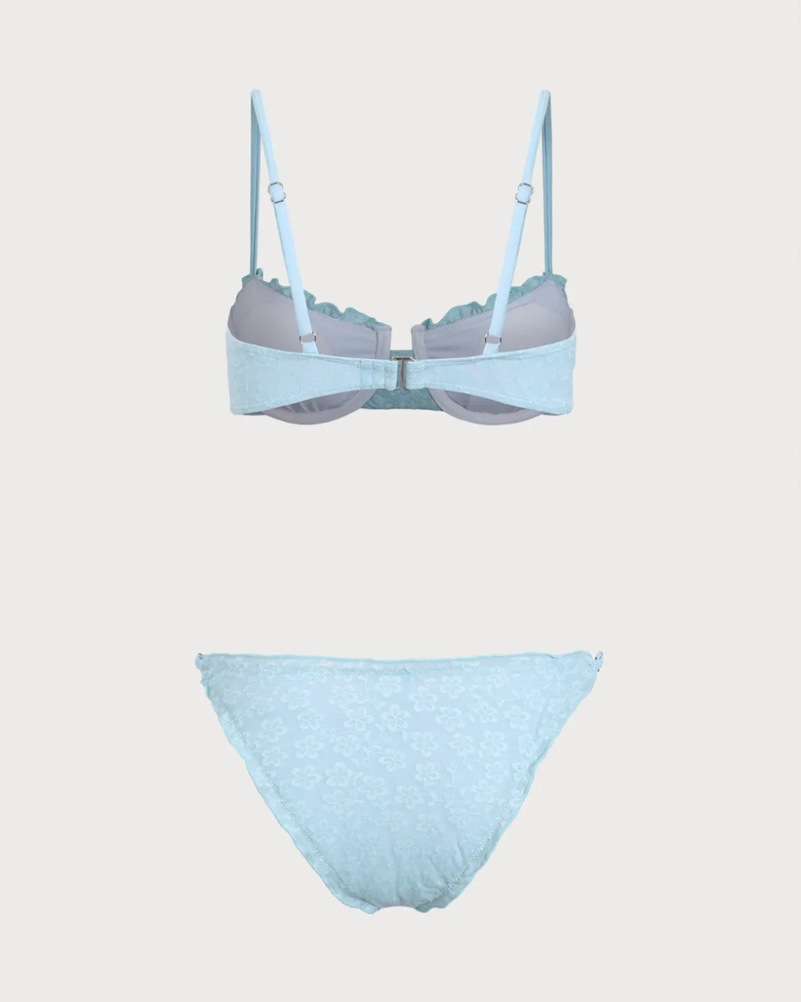Blue Ruffle Floral Underwire Bikini Set