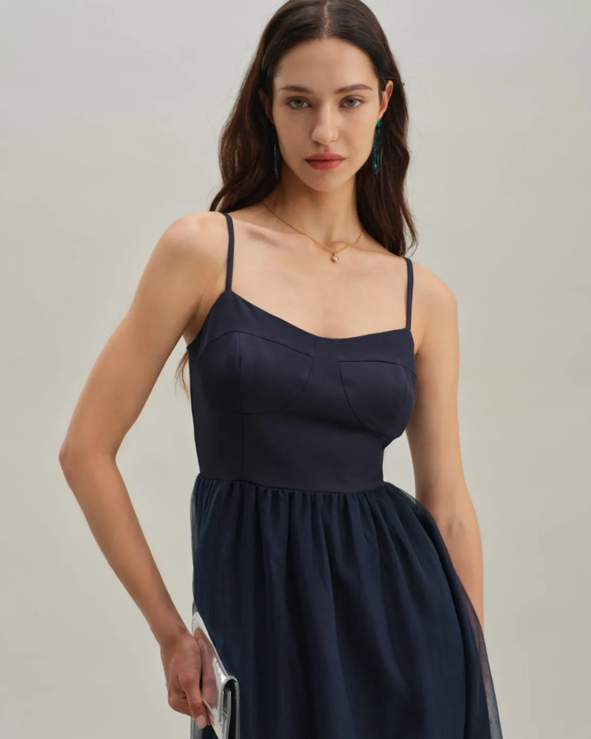 Blue Shirred Flowy Slip Maxi Dress
