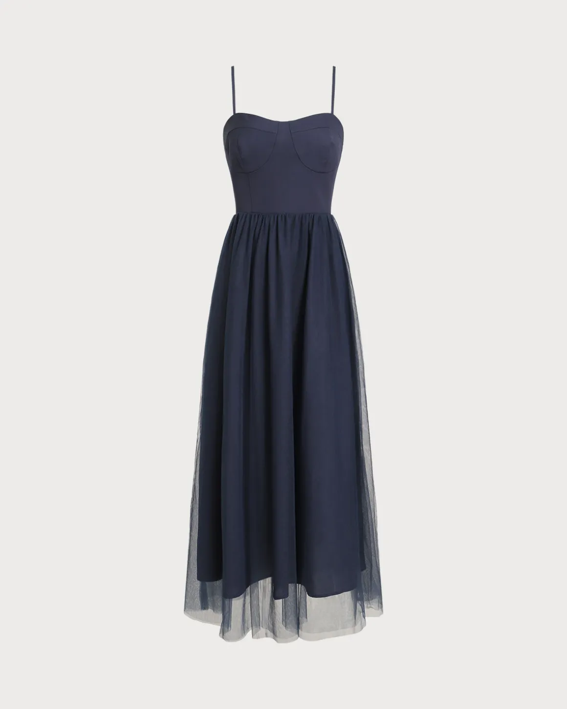 Blue Shirred Flowy Slip Maxi Dress