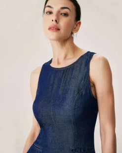 Blue Sleeveless Pocket Mini Dress