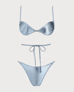 Blue Sparkly Knotted Bikini Set