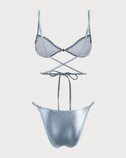 Blue Sparkly Knotted Bikini Set