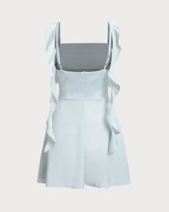 Blue Square Neck Slip Mini Dress