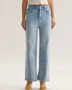Blue Straight Sparkly Jeans