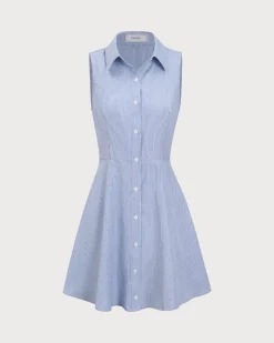Blue Striped Button Mini Dress