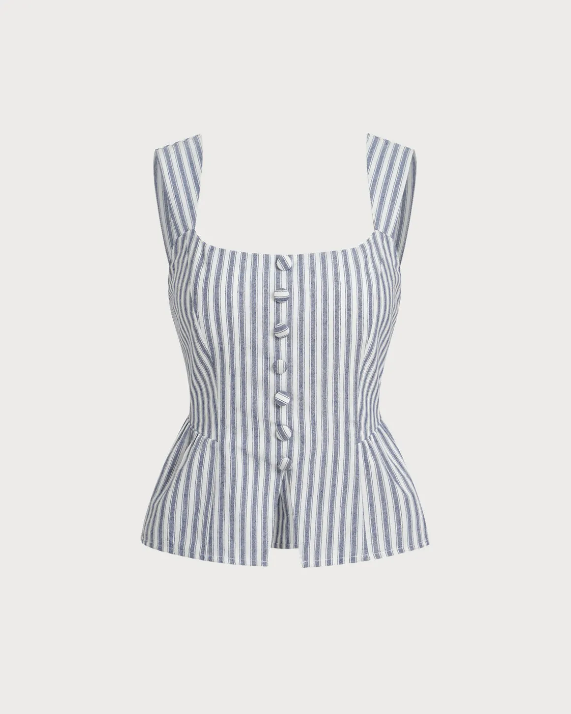 Blue Striped Square Neck Tank Top