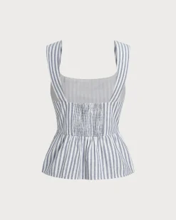 Blue Striped Square Neck Tank Top