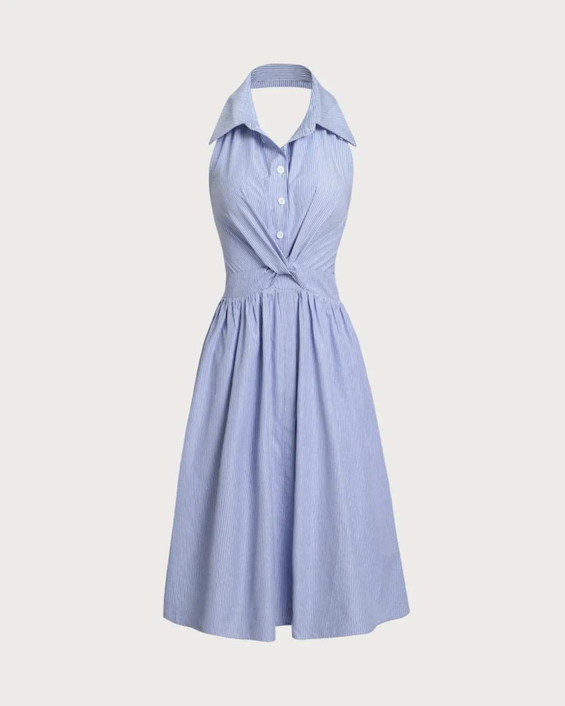 Blue Striped Twist Backless Midi Dress