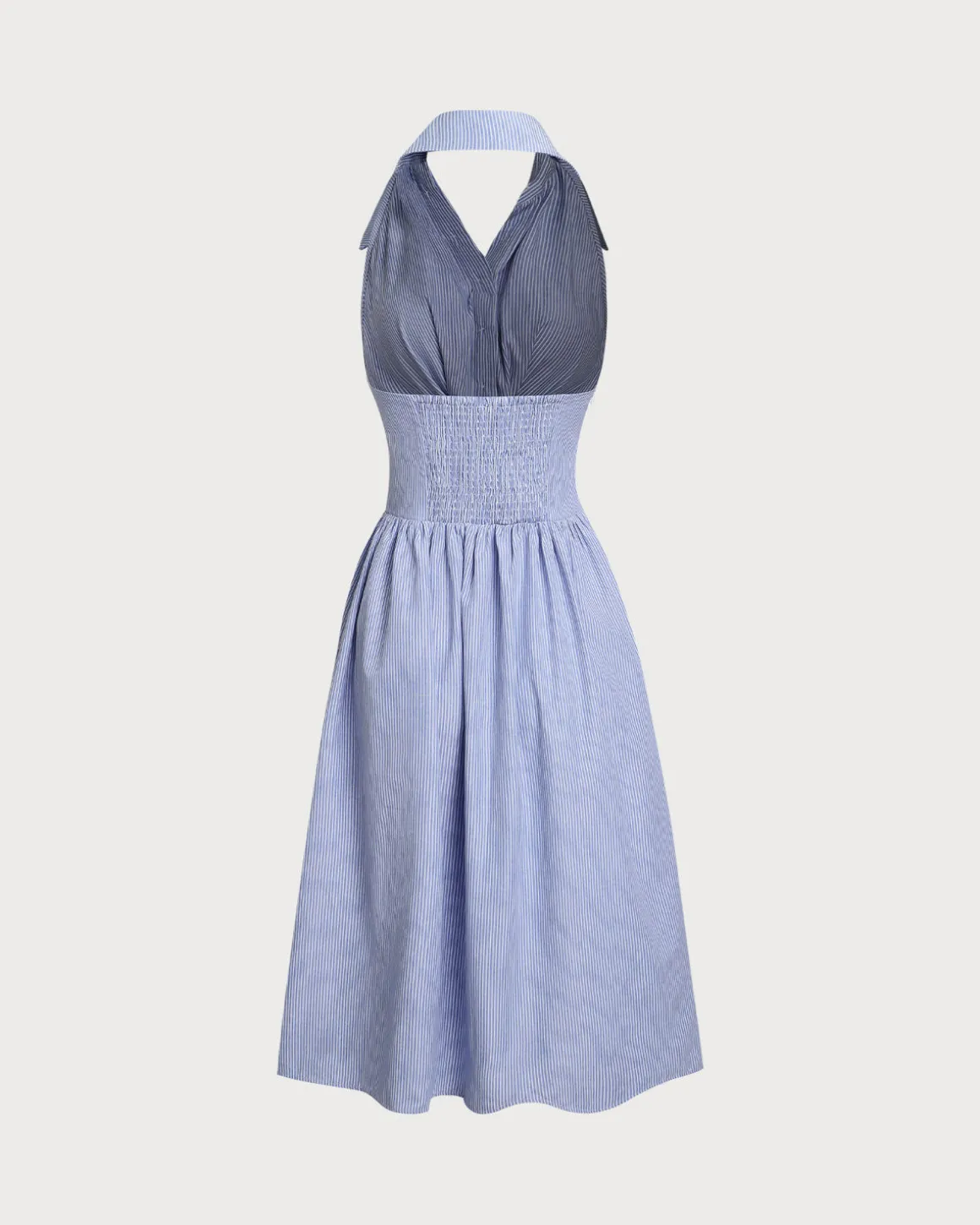 Blue Striped Twist Backless Midi Dress