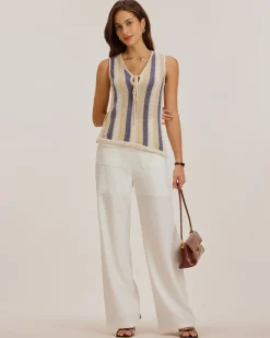 Blue Striped V Neck Tank Top