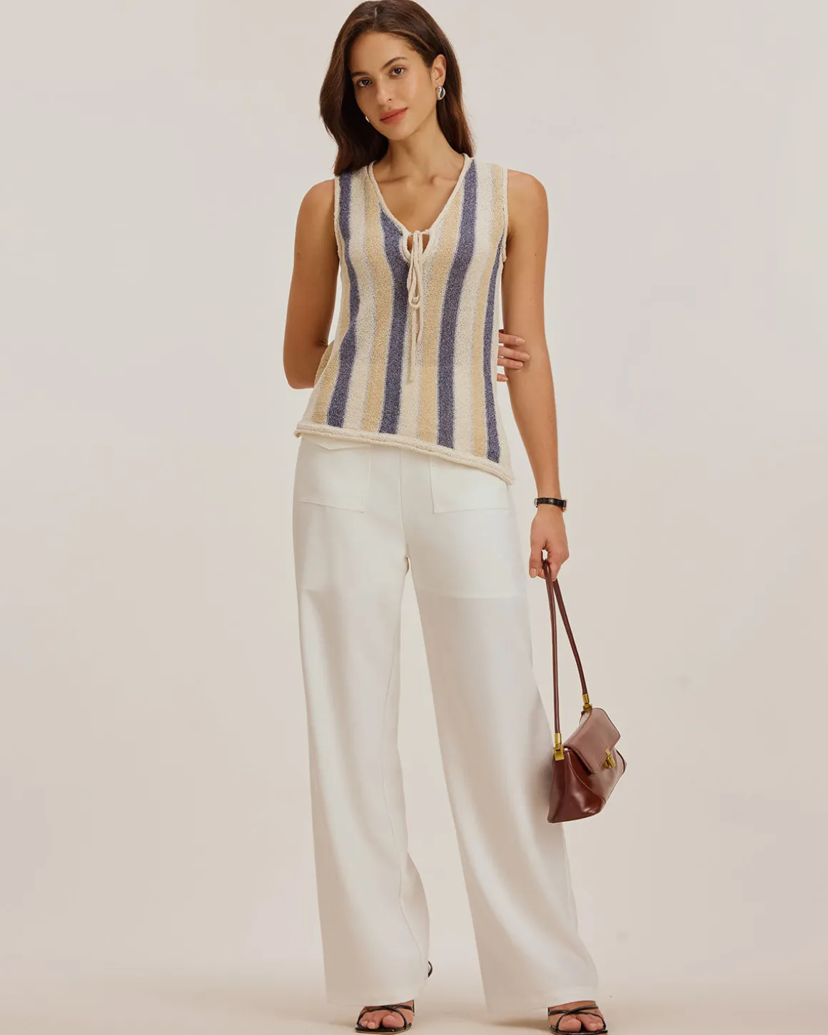Blue Striped V Neck Tank Top