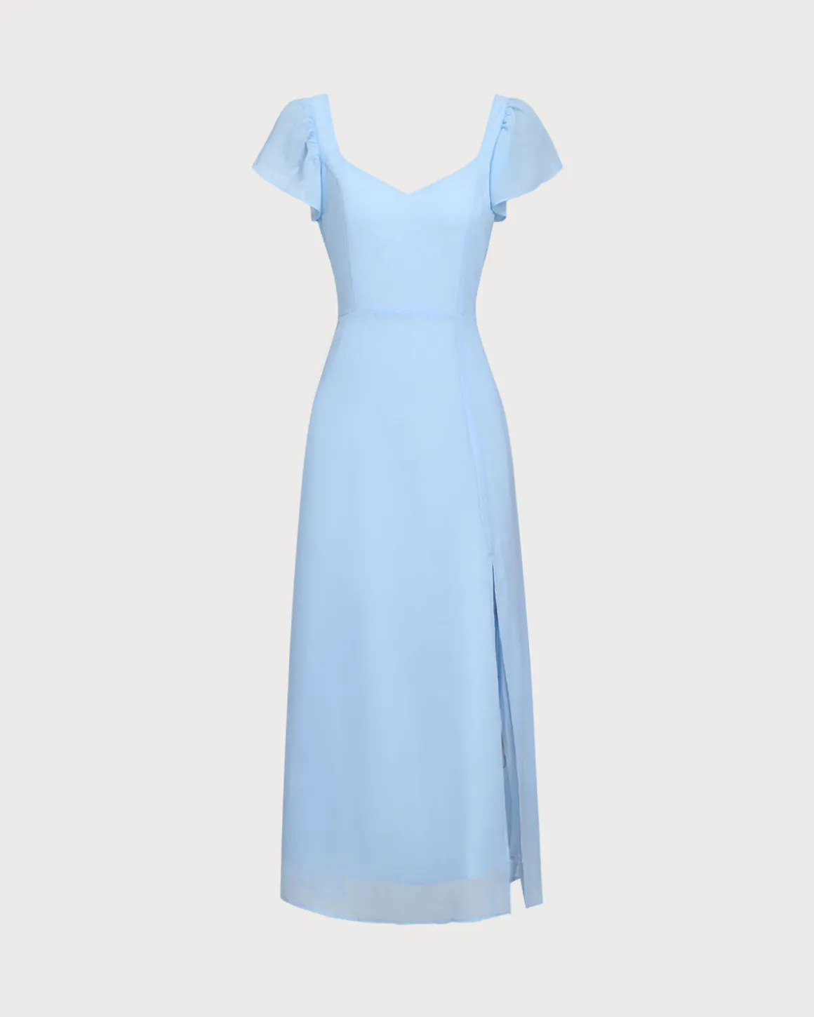 Blue Sweetheart Neck Chiffon Maxi Dress