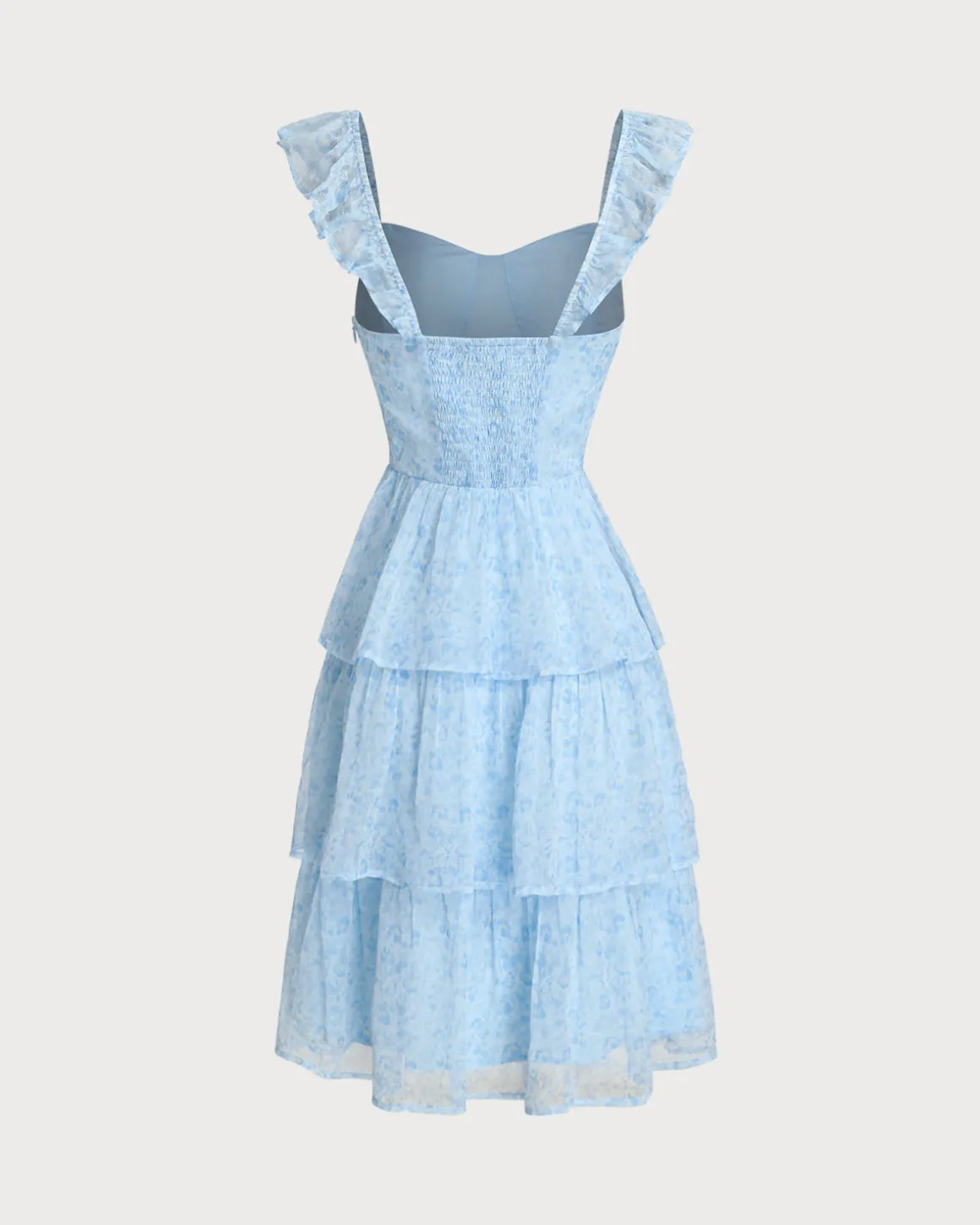 Blue Sweetheart Neck Tiered Midi Dress