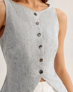 Blue Textured Button Vest