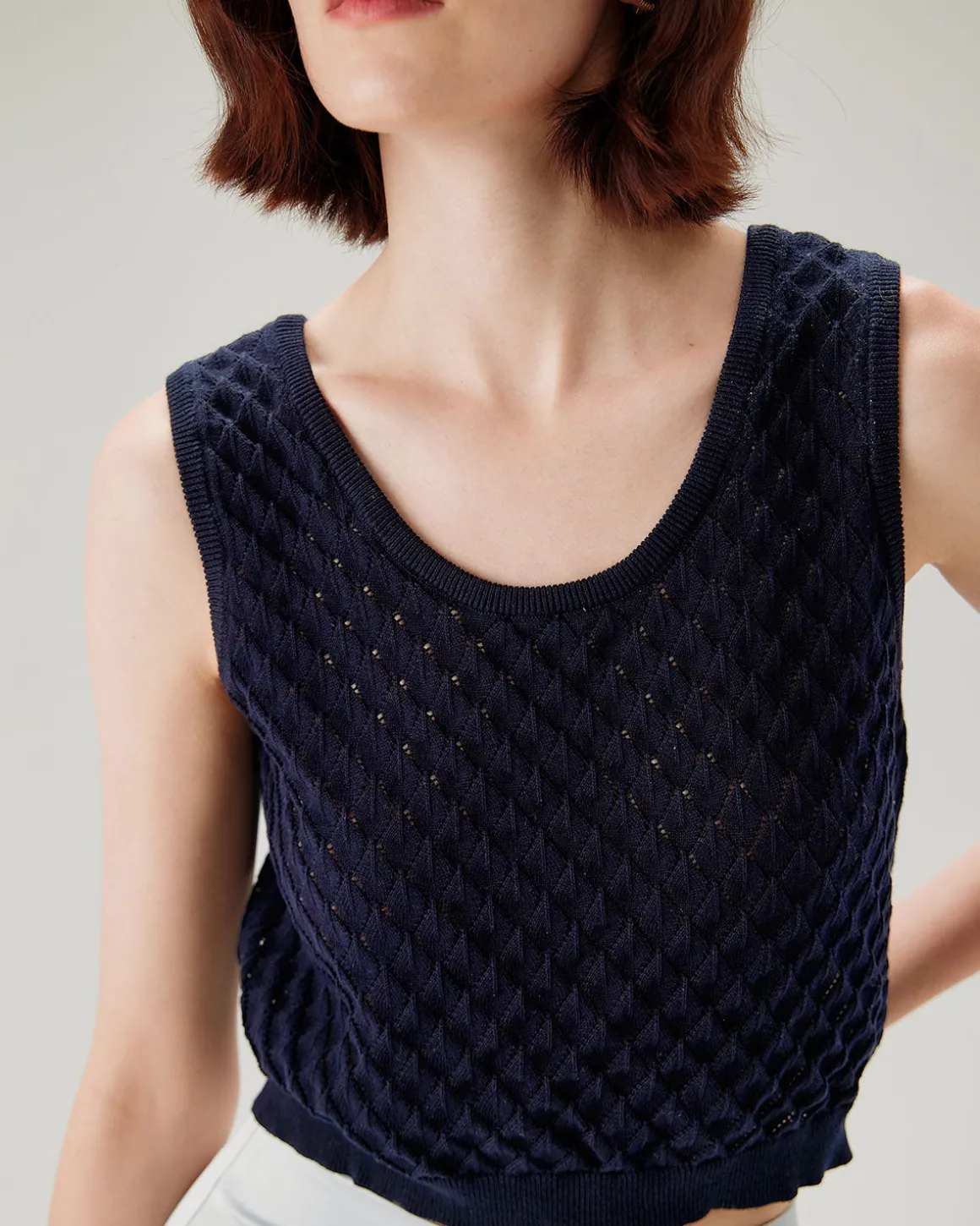 Blue Textured Crochet Tank Top