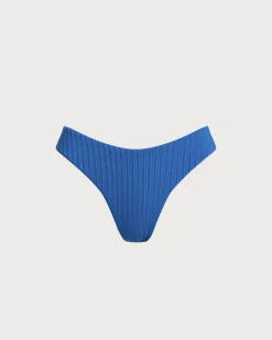 Blue Textured Low Waisted Bikini Bottoms