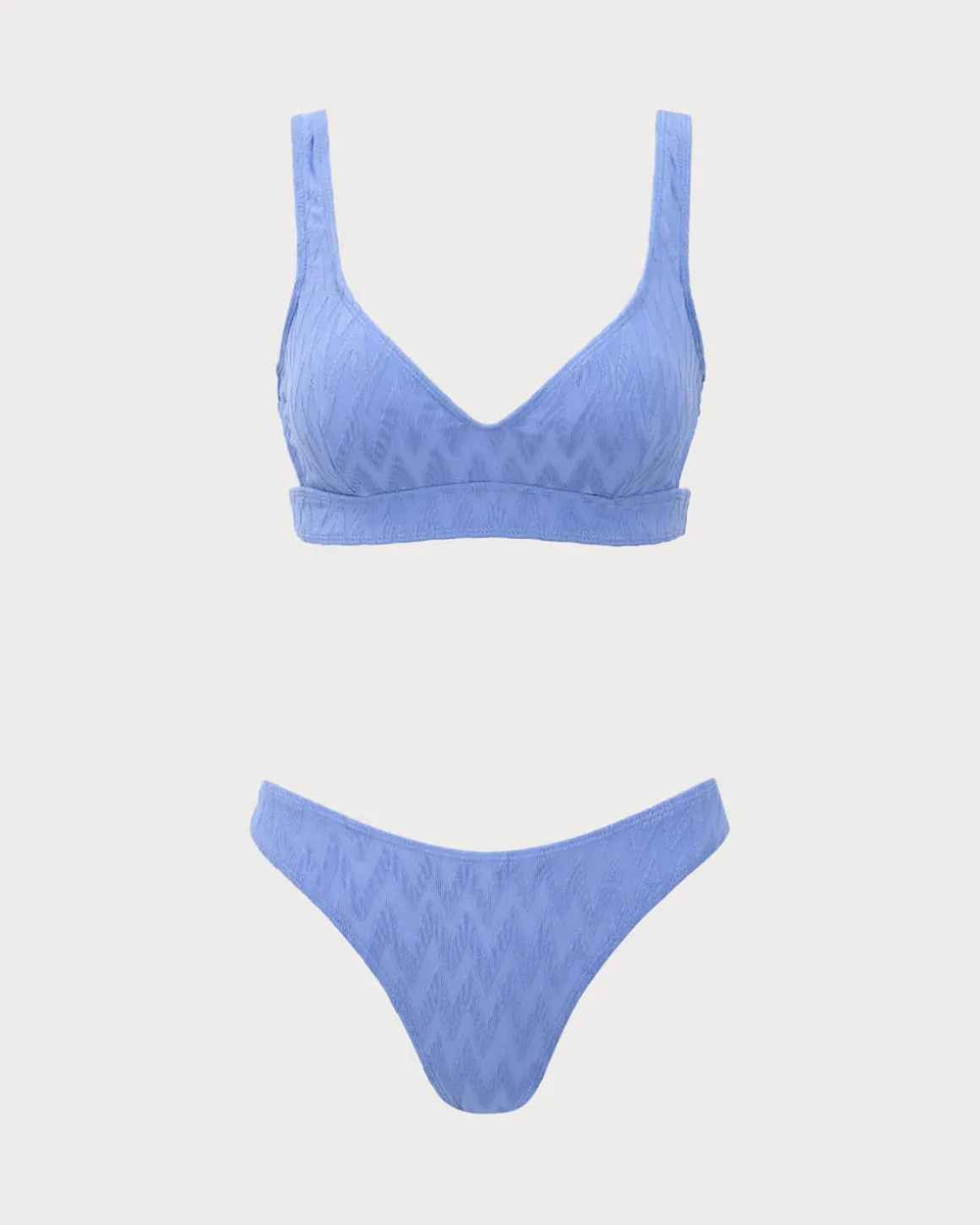 Blue Textured Scoop Neck Bikini Set