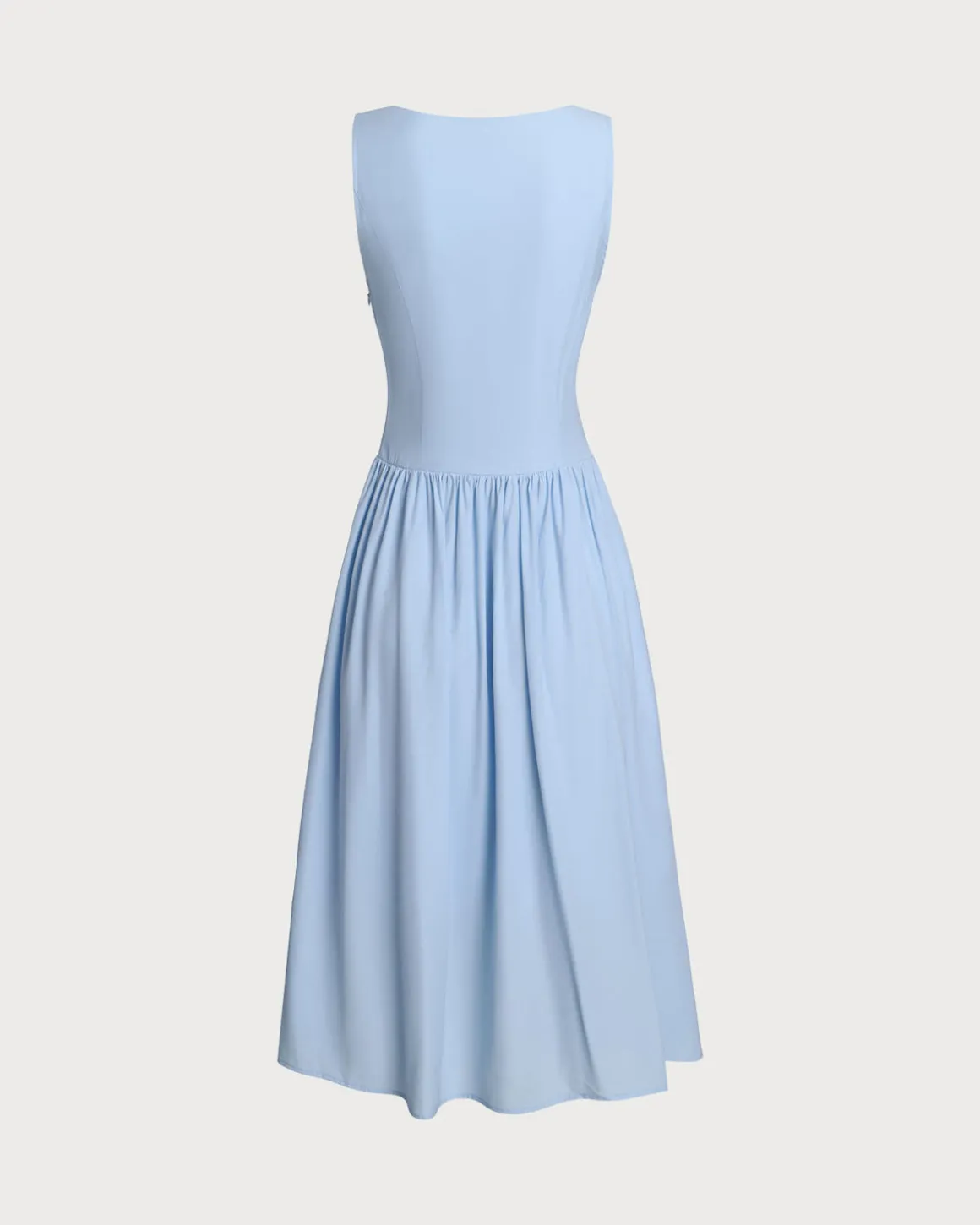 Blue V Neck Button Sleeveless Midi Dress