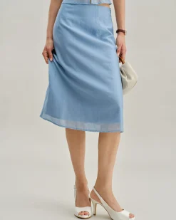 Blue Zipper A-Line Skirt