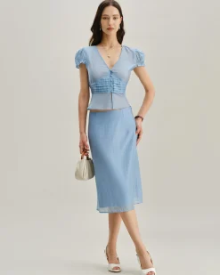 Blue Zipper A-Line Skirt