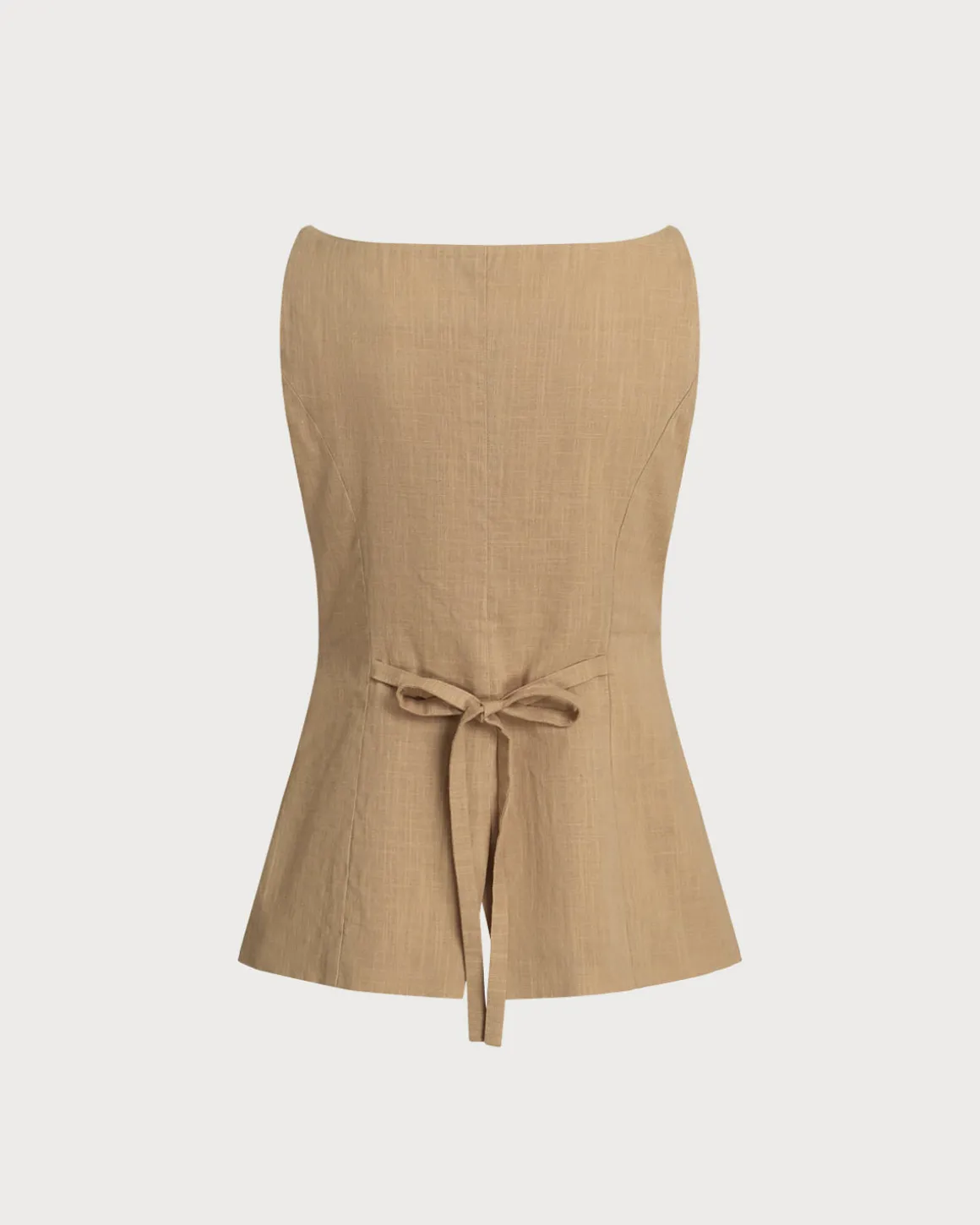 Brown Boat Neck Single Breasted Vest