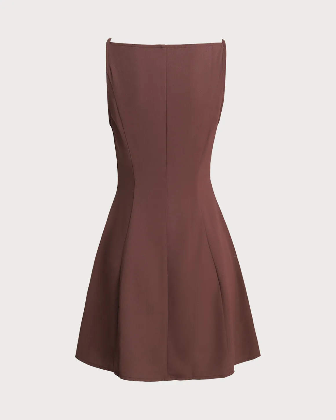 Brown Button Pleated Slip Mini Dress