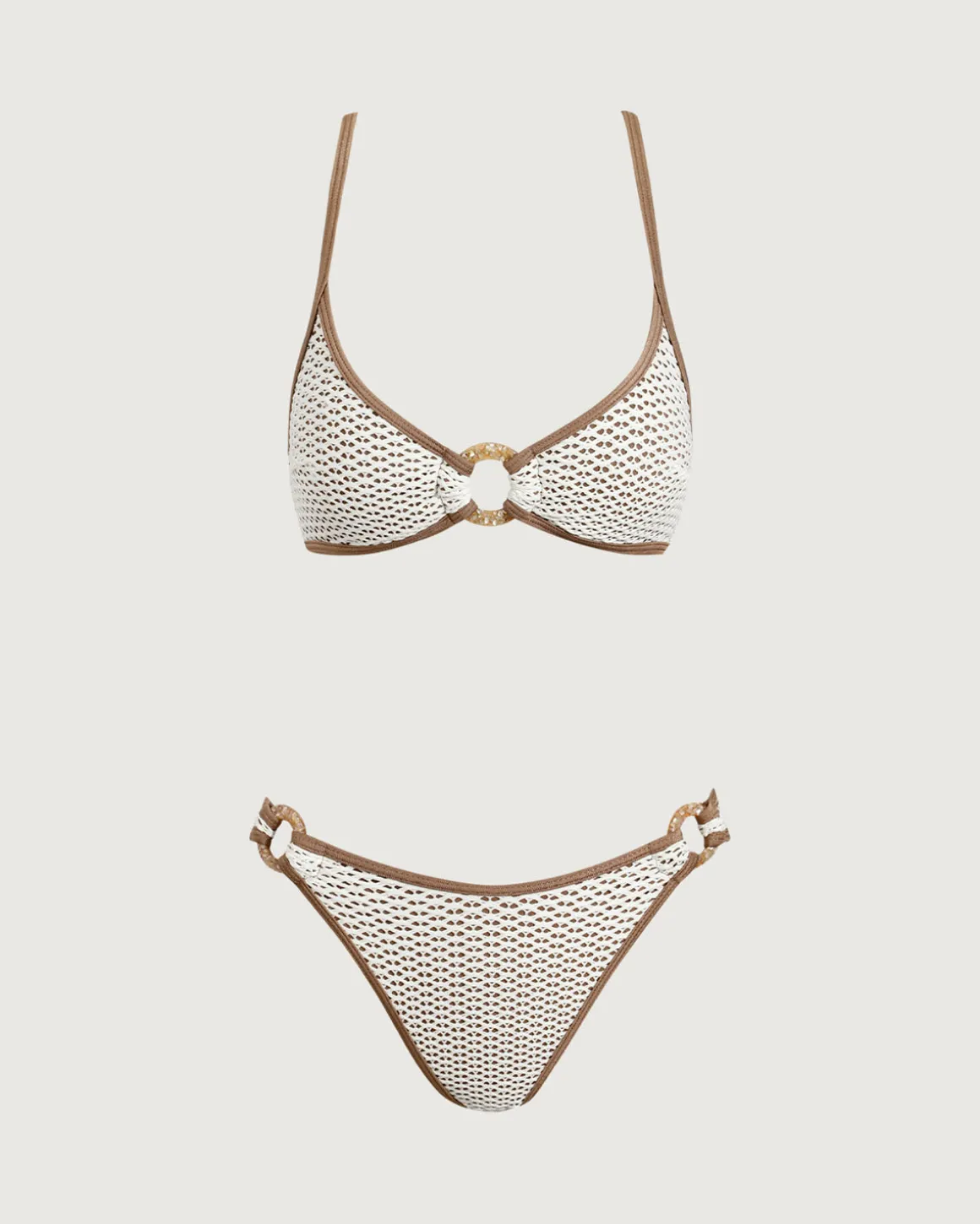 Brown Contrast O-Ring Bikini Set