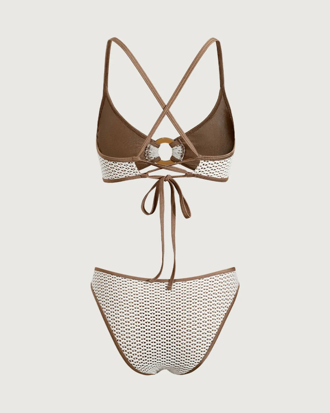 Brown Contrast O-Ring Bikini Set