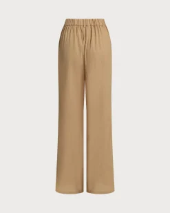 Brown Elastic Waist Pocket Straight Pants