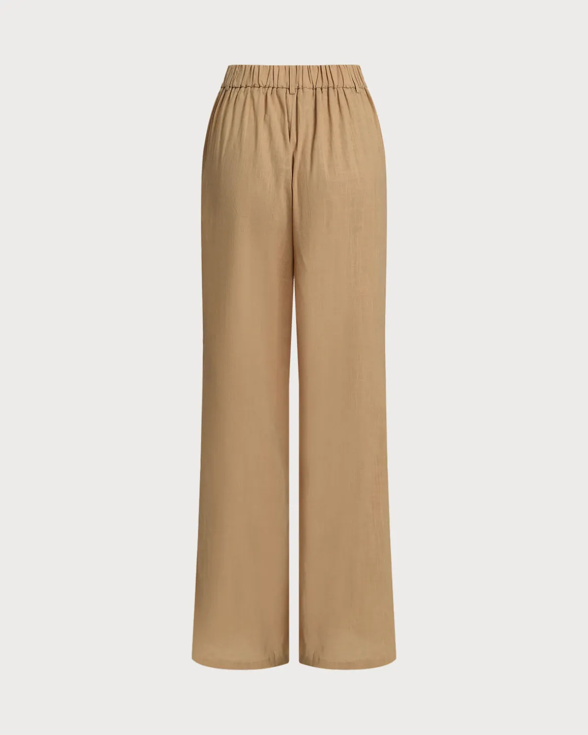Brown Elastic Waist Pocket Straight Pants