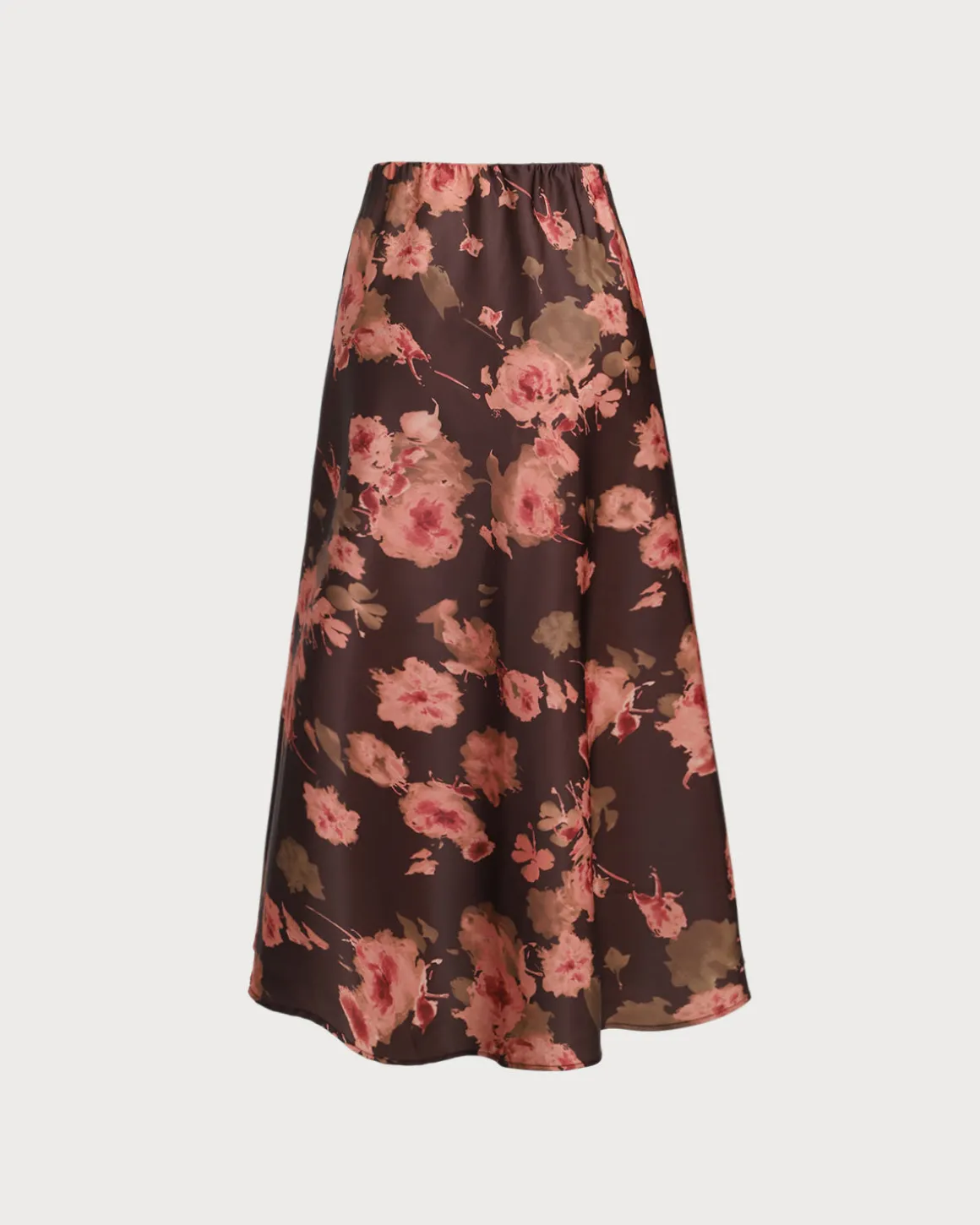 Brown Floral Straight Midi Skirt