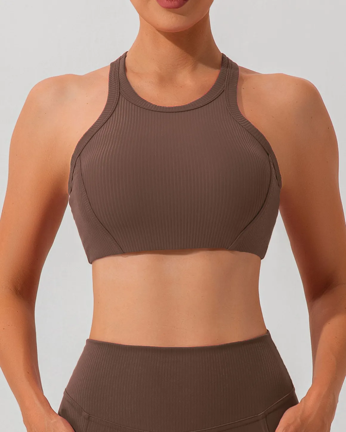 Brown I-back Yoga Tank Top