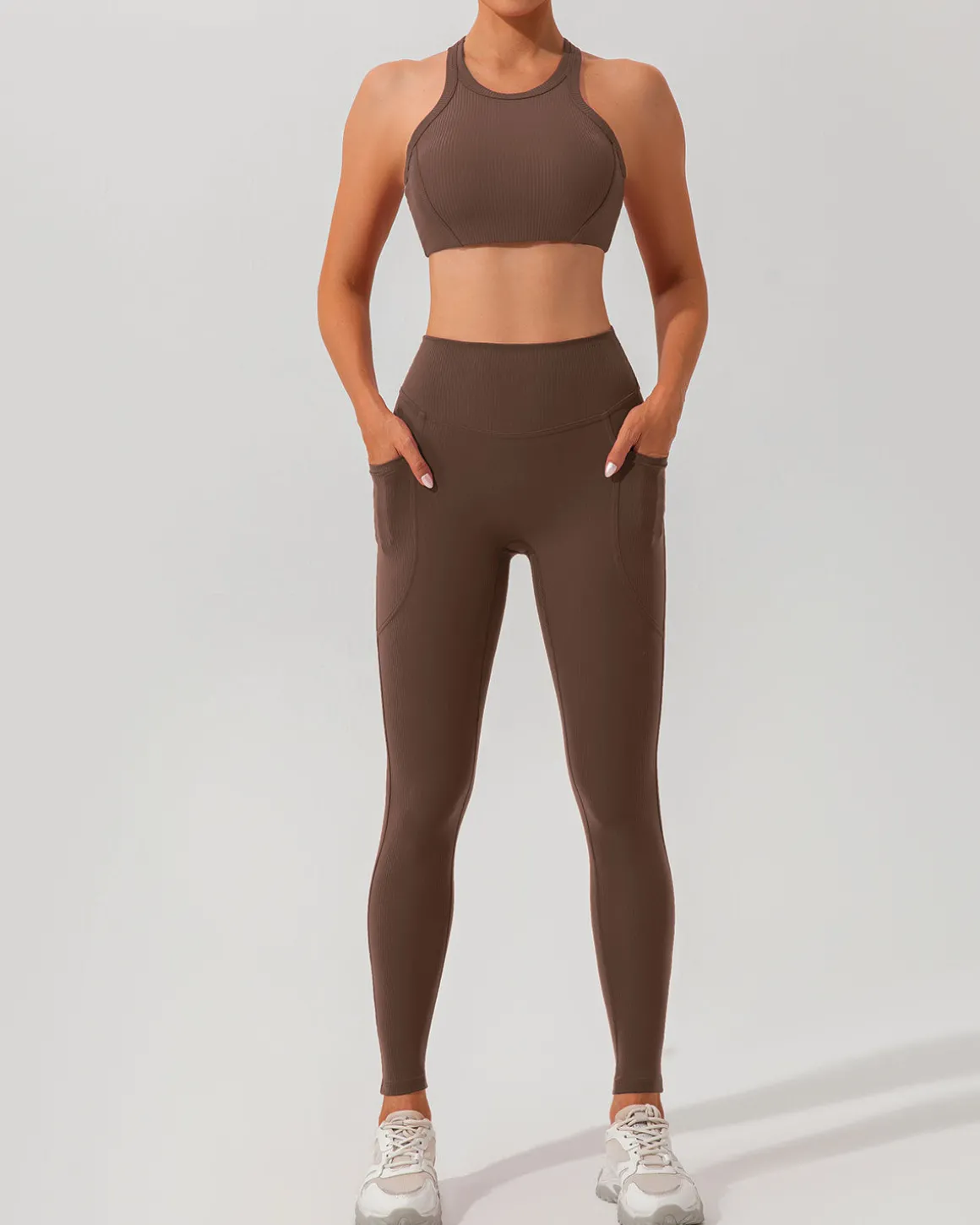 Brown I-back Yoga Tank Top